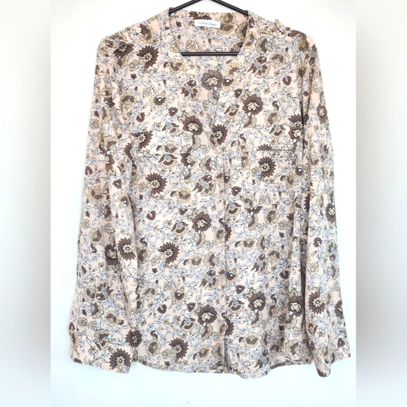 Calvin Klein Paisley Button-Up Size XL Pockets Long Sleeve Woman's - Picture 1 of 6